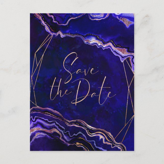 Invitation Carte Postale Aquarelle moderne Deep Blue Agate Enregistrer la d (Devant)