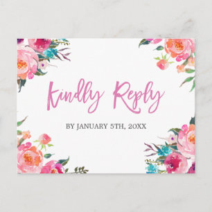 Invitation Carte Postale Aquarelle moderne Mariage floral Réponse RSVP