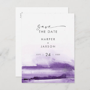 Invitation Carte Postale Aquarelle moderne Purple Enregistrer la date