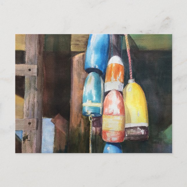 Invitation Carte Postale Aquarelle Nouvelle-Angleterre Bouée de homard Pays (Devant)