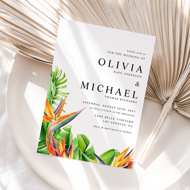 Invitation Carte Postale Aquarelle Oiseaux de Paradise QR Code Mariage (Watercolor Birds of Paradise QR Code Wedding Invitation Postcard)