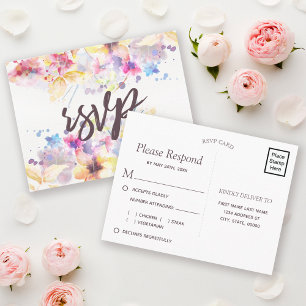 Invitation Carte Postale Aquarelle Pastel Floral   Choix de repas RSVP