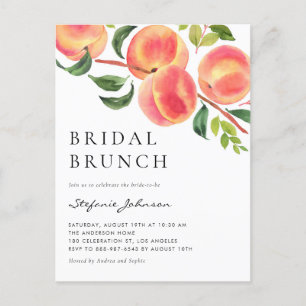 Invitation Carte Postale Aquarelle Pêche Fruit Été Mariée Brunch