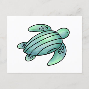 Invitation Carte Postale aquarelle peinte caricature de tortue de mer bleu