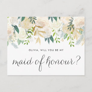 Invitation Carte Postale Aquarelle Peonies Serez-vous ma femme d'honneur