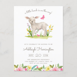 Invitation Carte Postale Aquarelle Petit agneau Ressort Baby shower