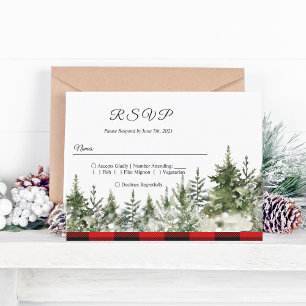 Invitation Carte Postale Aquarelle Pine verte et Buffle rouge Plaid