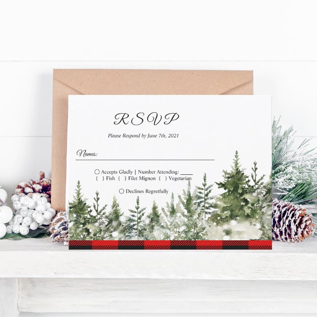 Invitation Carte Postale Aquarelle Pine verte et Buffle rouge Plaid (Créateur téléchargé)