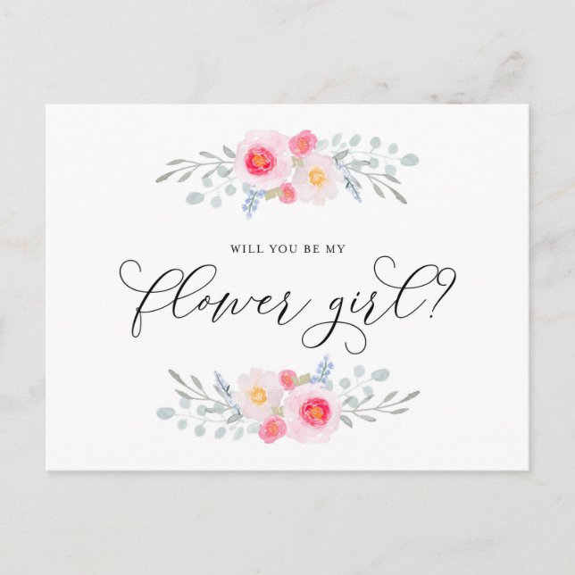 Invitation Carte Postale Aquarelle Pink Anemones Be My Flower Girl (Devant)
