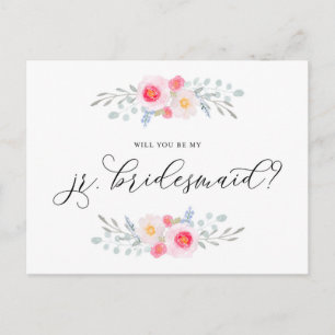 Invitation Carte Postale Aquarelle Pink Anemones Be My Jr Bridesmaid