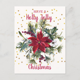 Invitation Carte Postale Aquarelle Poinsettia, sainte, fête de Noël du pin