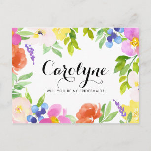 Invitation Carte Postale Aquarelle Printemps Fleurs Vous Serez Ma Femme D'A