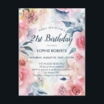 Invitation Carte Postale Aquarelle romantique rouge rose florale 21e annive<br><div class="desc">Customisez cette belle romantique Dreamy Floral 21st Birthday Party Invitation Carte postale avec une aquarelle artistique originale de roses roses rouges sur un arrière - plan blanc. Design féminin et frais.</div>