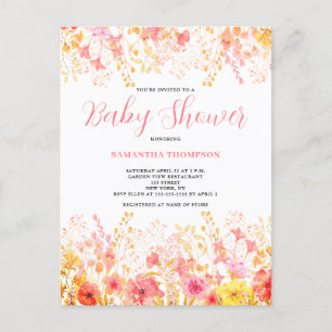 Invitation Carte Postale Aquarelle rose Baby shower Floral