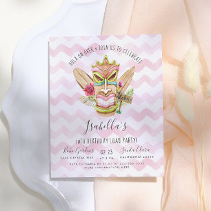 Invitation Carte Postale Aquarelle rose moderne Floral Tiki Luau