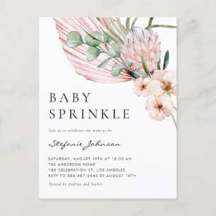 Invitation Carte Postale Aquarelle rose Protea Tropical Baby Sprinky