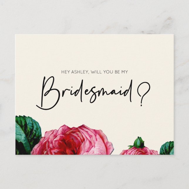 Invitation Carte Postale Aquarelle Rose Rose Serez-Vous Ma Femme D'Accueil (Devant)