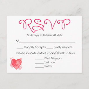 Invitation Carte Postale Aquarelle Rouge et rose RSVP Réponse de la fête de