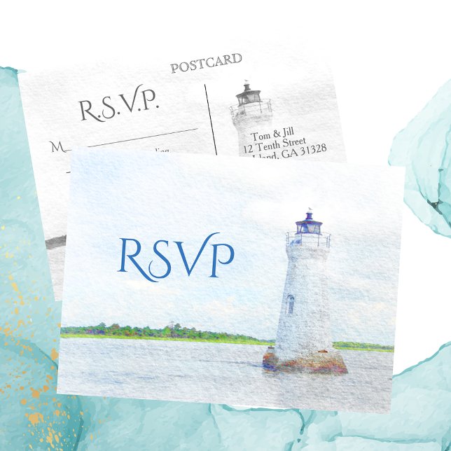 Invitation Carte Postale Aquarelle RSVP du phare de Cockspur (Créateur téléchargé)