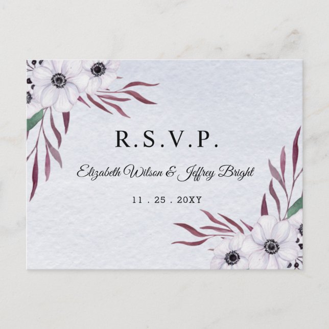Invitation Carte Postale Aquarelle rustique bleu foncé blanc floral RSVP (Devant)