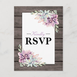 Invitation Carte Postale Aquarelle rustique Mariage floral Succulent RSVP