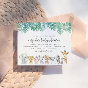 Invitation Carte Postale Aquarelle Safari Animaux Baby shower moderne