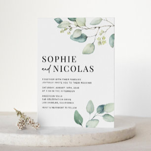 Invitation Carte Postale Aquarelle Sage vert Eucalyptus QR Code Mariage
