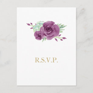 Invitation Carte Postale aquarelle succulent prune mariage rose rsvp