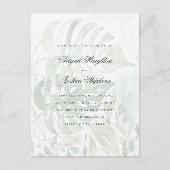 Invitation Carte Postale Aquarelle Tropical Monstera Feuille Mariage d'été (Devant)