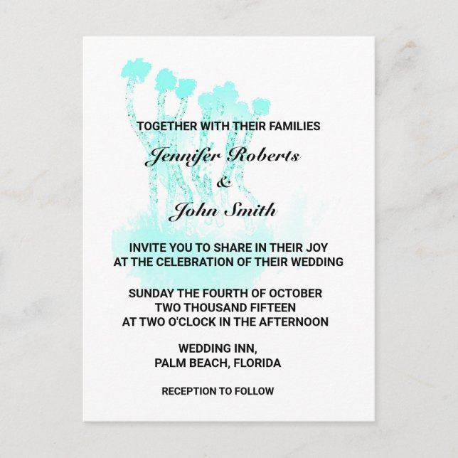 Invitation Carte Postale Aquarelle Turquoise Bleu Art Abstrait Arbres Maria (Devant)