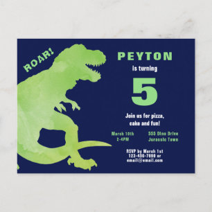 Invitation Carte Postale Aquarelle verte T-Rex Dinosaur fête d'anniversaire