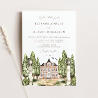 Aquarelle vintage Manoir anglais QR Code Mariage