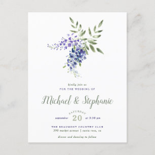 Invitation Carte Postale Aquarelle violette Mariage de bouquet floral