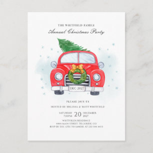 Invitation Carte Postale Arbre de Noël familial classique rouge voiture fêt