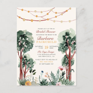 Invitation Carte Postale Arbres botaniques verts doux Fête des mariées bois