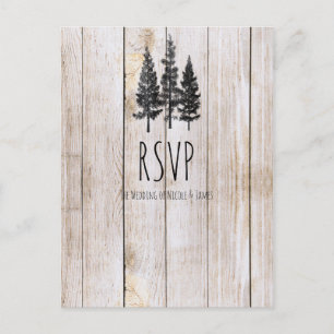 Invitation Carte Postale Arbres de pin rustiques en bois simple mariage RSV
