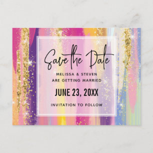 Invitation Carte Postale Arc-en-ciel avec Parties scintillant Faux Enregist