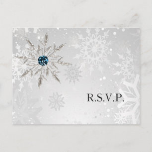 Invitation Carte Postale argent aqua snowflakes mariage hiver rsvp