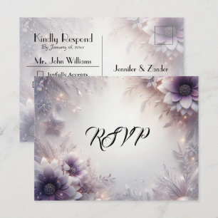 Invitation Carte Postale Argent et Douce Améthyste Réponse pour la Fleur d'