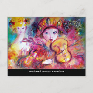 Invitation Carte Postale ARLECCHINO ET COLOMBINA Masques de Masquerade Véni