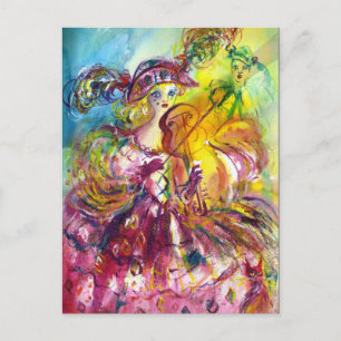 Invitation Carte Postale ARLEQUINE VIOLONISTE Soirée Masquée du Mardi Gras