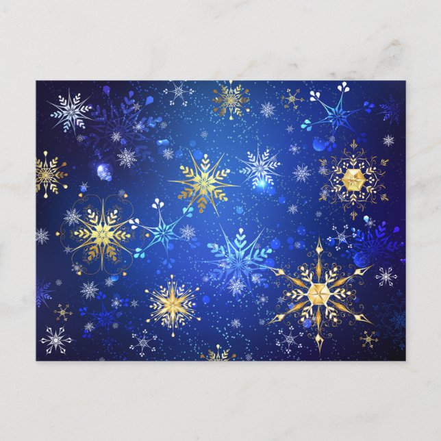 Invitation Carte Postale Arrière - plan Bleu XMAS avec des flocons de neige (Devant)