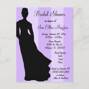 Invitation Carte Postale Arrière - plan rayé violet noir Silhouette Bride