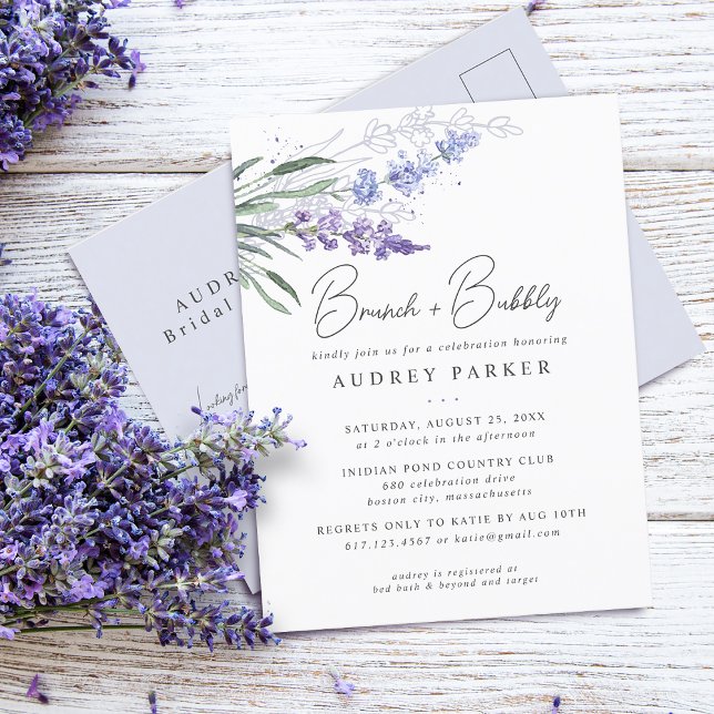 Invitation Carte Postale Arrose romantique de lavande florale aquarelle de  (Romantic Lavender Floral Watercolor Bridal Shower Invitation Postcard)