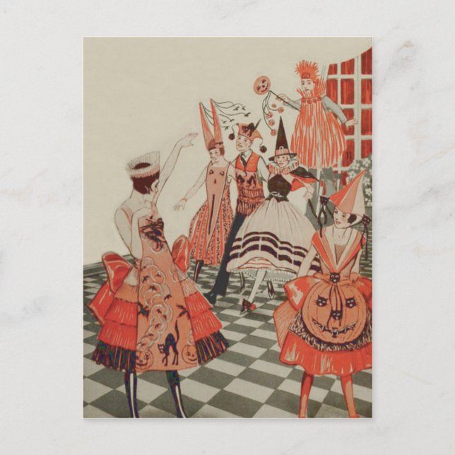 Invitation Carte Postale Art Déco Halloween Party Black Cat Citrouille (Devant)