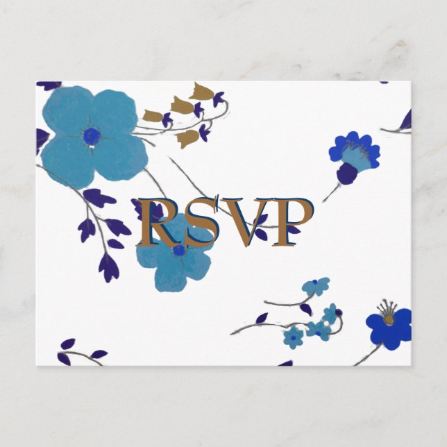 Invitation Carte Postale Art des fleurs bleues (Devant)