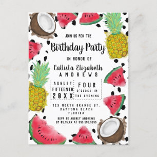 Invitation Carte Postale Artsy Moderne Fruit Pois Aquarelle Anniversaire