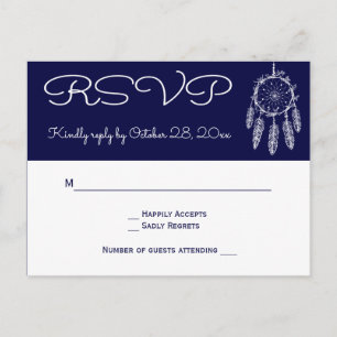 Invitation Carte Postale Attrape-rêves amérindien bleu marine RSVP