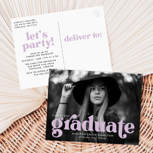 Invitation Carte Postale Audacieuse Typographie Lilac Photo Graduation Part