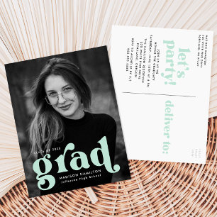 Invitation Carte Postale Audacieuse Typographie Mention Green Photo Graduat
